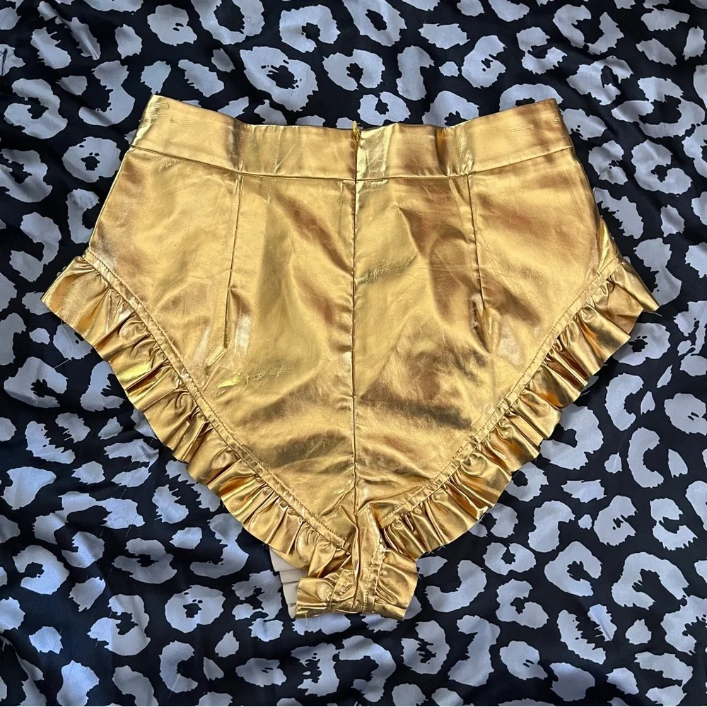 Gold Ruffle High-Waisted Shorts - Picture 2 of 3